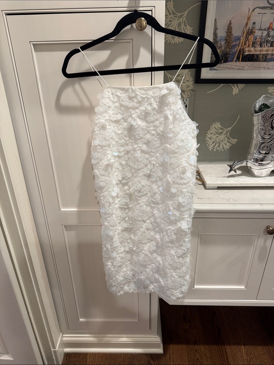 Emerald Sundae Dresses & Skirts - White Sequin Mini Dress with Spaghetti Straps